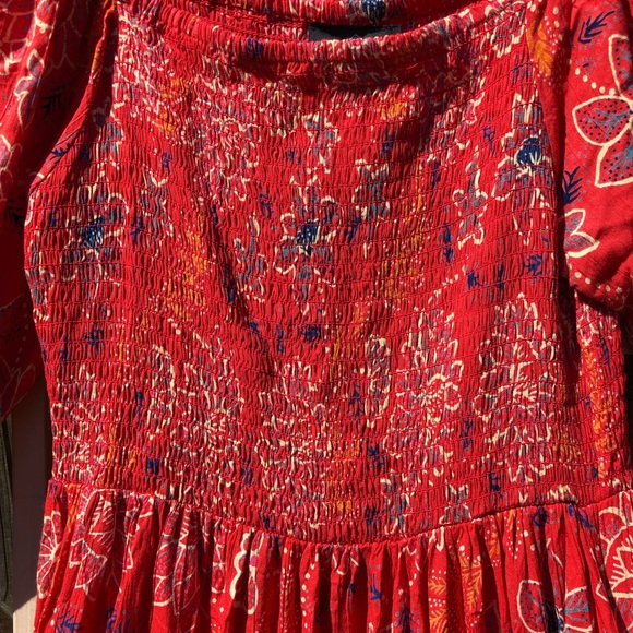 Angie Peasant Sleeve Red Print Maxi Dress M - Picture 5 of 12
